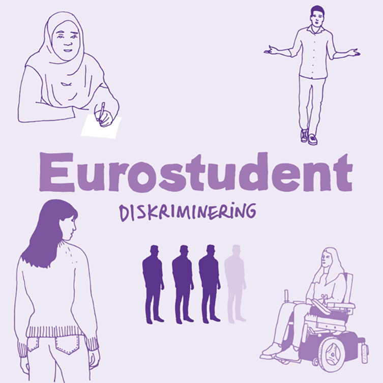 Illustration med åtta personer som på något sätt upplever sig diskriminerade på svenska  lärosäten.  Illustration: Gabriel Wentz