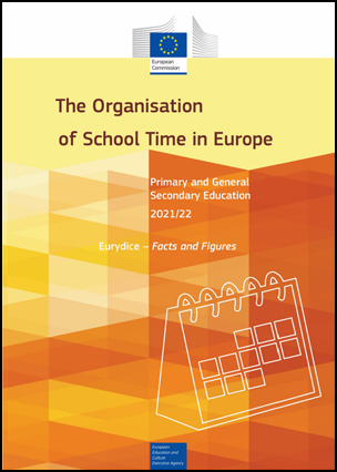 Omslag till Eurydikerapporten The Organisation of School Time in Europe. Primary and General Secondary Education 2021/22
