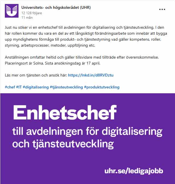 Exempel på annons i sociala medier.