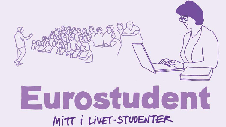 En lärare föreläser för äldre studenter, i förgrunden sitter en vuxen kvinna framför sin dator. Illustration: Gabriel Wentz, UHR